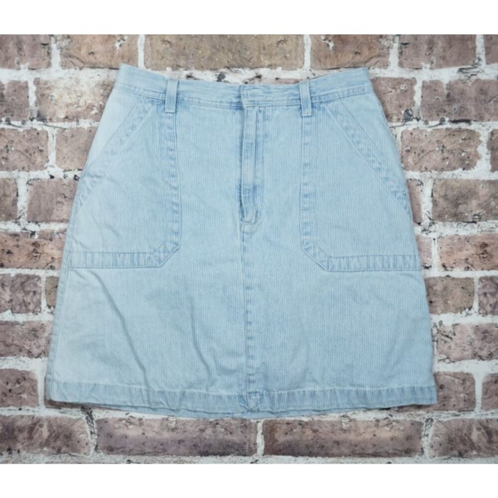 Gloria Vanderbilt Railroad Stripe Denim Skort Sz 8 Cotton Stretch Mini Skirt